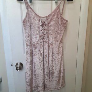 Pink Crushed Velvet Lace Up Dress - Size Medium